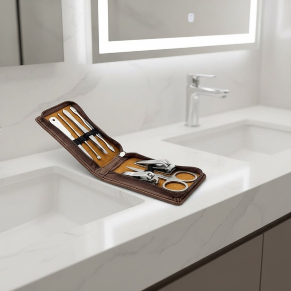 Other - Brown Leatherette Personal Grooming Kit | Arthur Alan